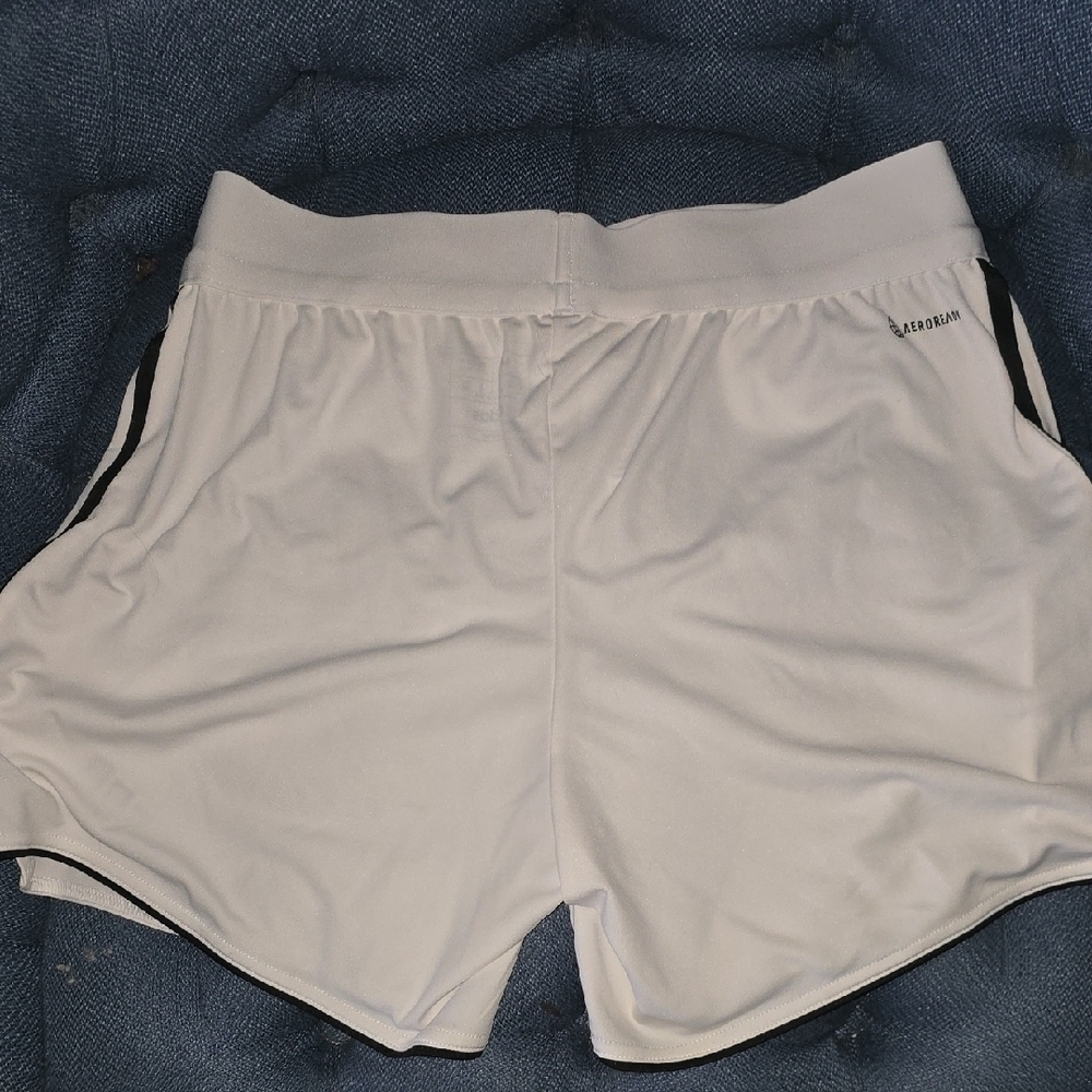 Adidas Women's White Athletic Shorts with Black Stripes, Medium - Picture 4 of 8